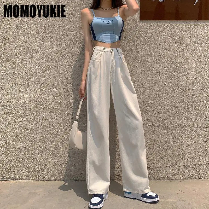 Fashion Loose Jeans For Women High Waist Stretch Wide Leg Femme Trousers Casual Comfort Denim Mom Pants 2021 Washed Jean Pants